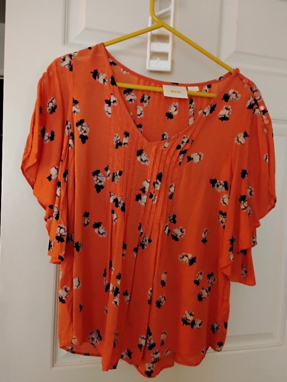 Anthropologie Maeve Maya Floral Flutter Sleeve Orange  Blouse